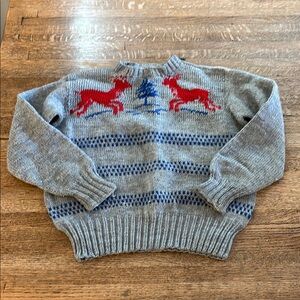 Vintage 1950’s,Hand knitted by Grandmother, children’s Reindeer Sweater.…